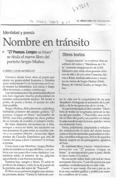 Nombre en tránsito  [artículo] Gabriel Castro Rodríguez.
