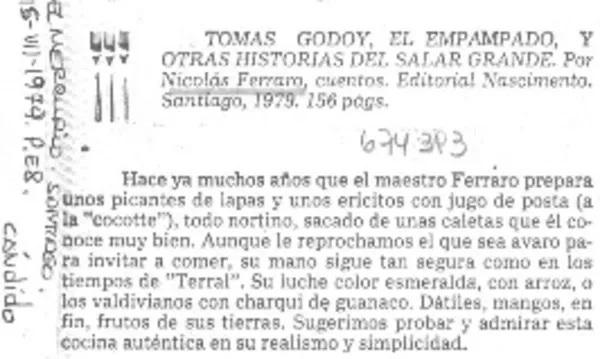 Tomás Godoy, el empampado, y otras historias del salar grande  [artículo] Cándido.