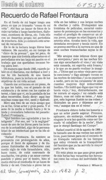 Recuerdo de Rafael Frontaura  [artículo] Francisco J. Wilson U.
