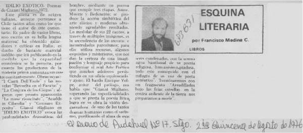 Esquina literaria  [artículo] Francisco Medina Cárdenas.