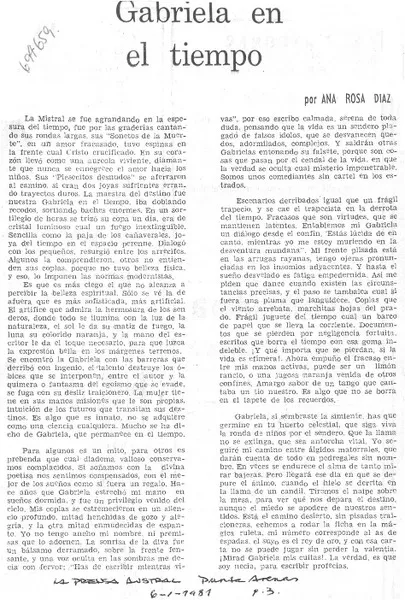 Gabriela en el tiempo  [artículo] Ana Rosa Díaz.