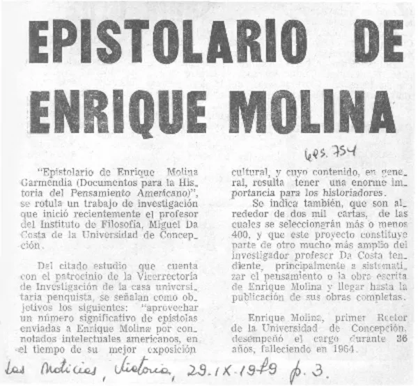 Epistolario de Enrique Molina.  [artículo]