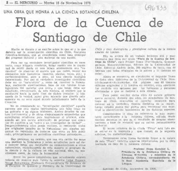 Flora de la cuenca de Santiago de Chile  [artículo] Hugo Gunckel L.