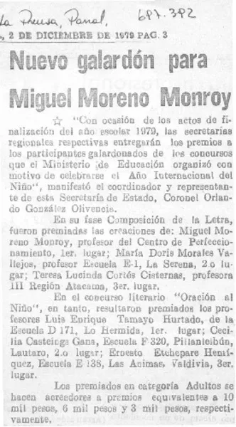 Nuevo galardón para Miguel Moreno Monroy.  [artículo]