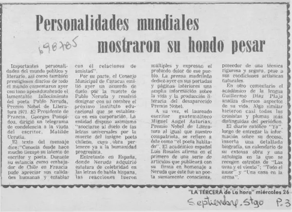 Personalidades mundiales mostraron su hondo pesar.  [artículo]