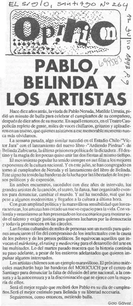 Pablo, Belinda y los artistas.  [artículo]