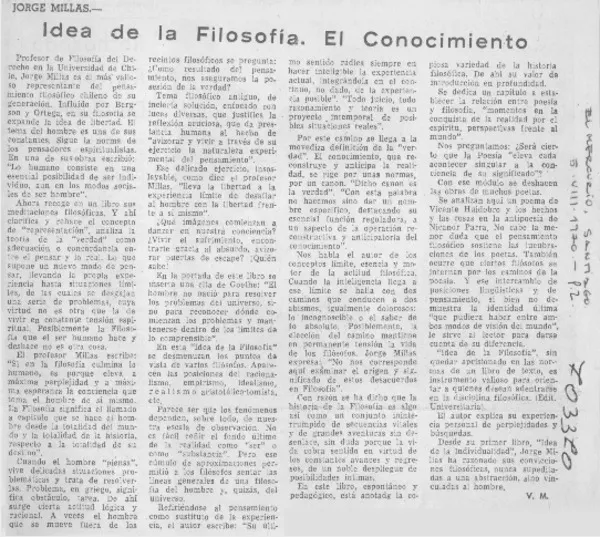 Idea de la filosofía. "El conocimiento"  [artículo] V. M.