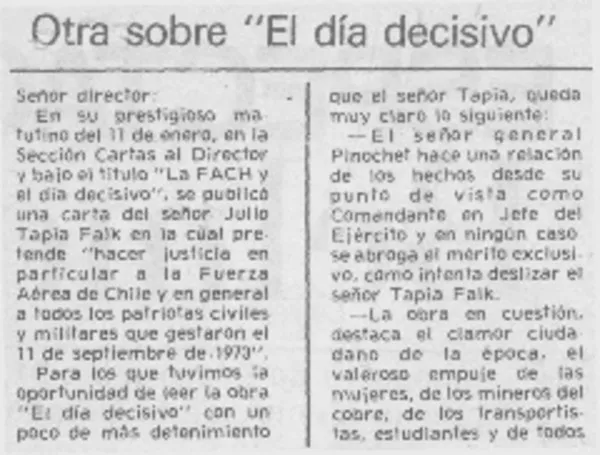 Otra sobre "el día decisivo"  [artículo] Santiago Román Ramírez.