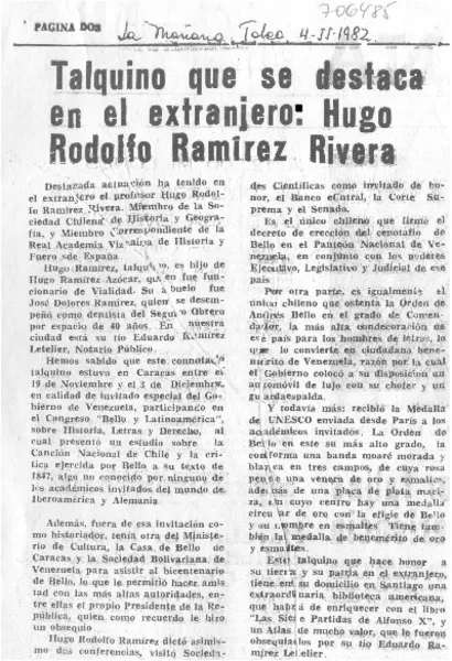 Talquino que se destaca en el extranjero: Hugo Rodolfo Ramírez Rivera.  [artículo]