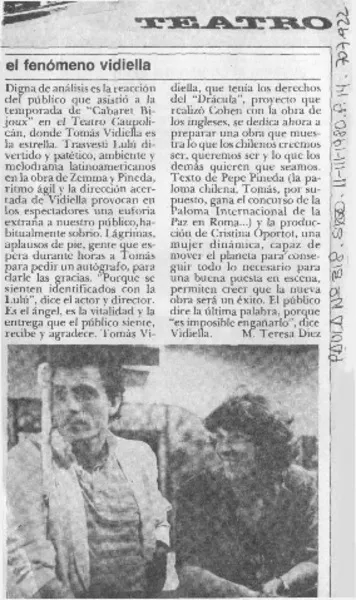 El fenómeno Vidiella  [artículo] María Teresa Diez.