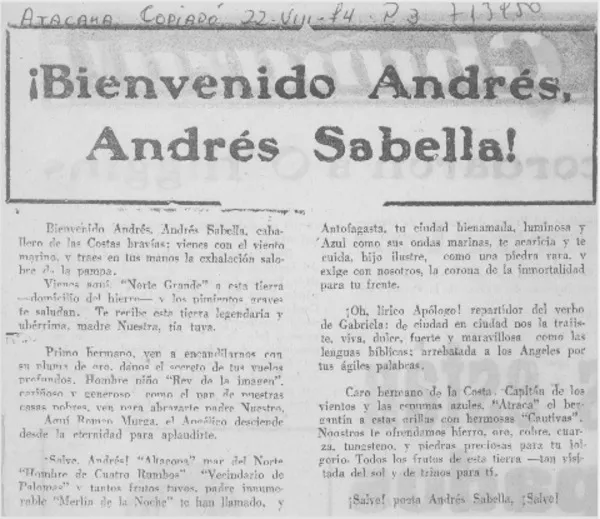 Bievenido Andrés, Andrés Sabella!.  [artículo]