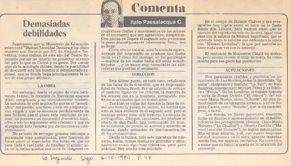 Demasiadas debilidades  [artículo] Italo Passalacqua C.