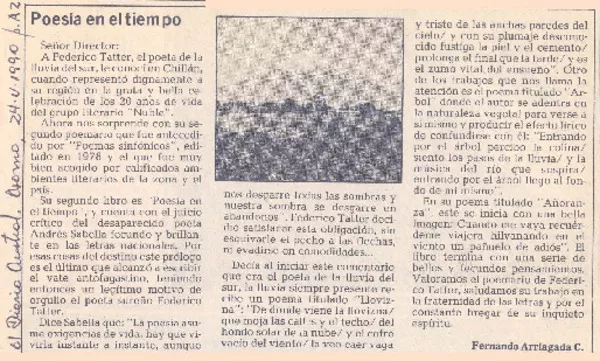 Poesía en el tiempo  [artículo] Fernando Arriagada C.