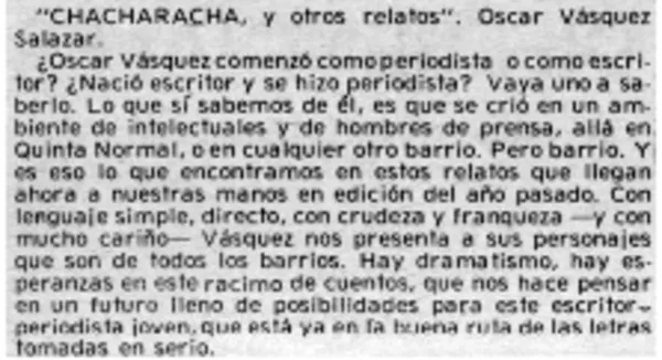 "Chacharacha, y otros relatos".  [artículo]
