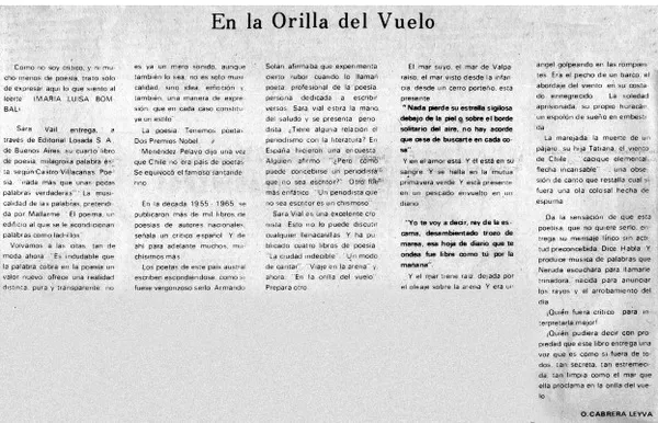 En la orilla del vuelo  [artículo] O. Cabrera Leyva.