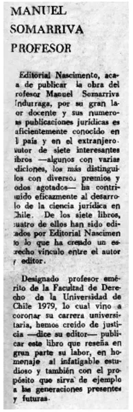 Manuel Somarriva profesor  [artículo] Antonio Cárdenas Tabies.