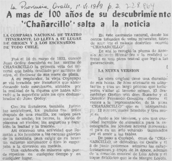 A más de 100 años de su descubrimiento "Chañarcillo" salta a la noticia.  [artículo]