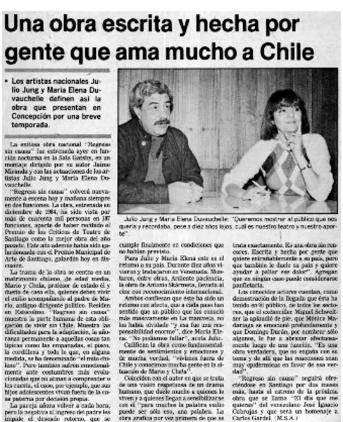 Una obra escrita y hecha por gente que ama mucho a Chile  [artículo] M.S.A.