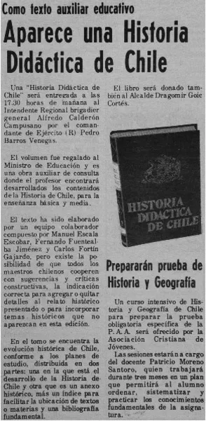 Aparece una historia didáctica de Chile.  [artículo]