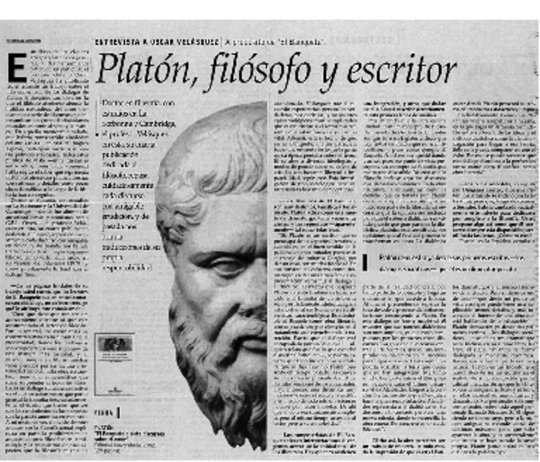 Platón, filósofo y escritor : [entrevistas] [artículo] Cristóbal Joannon.