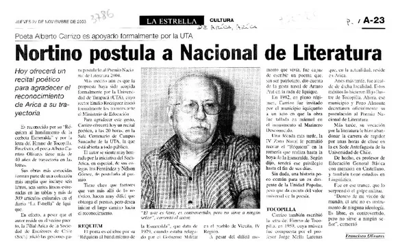 Nortino postula a Nacional de Literatura  [artículo] Francisco Olivares.