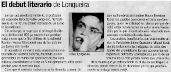 El debut literario de Longueira  [artículo]