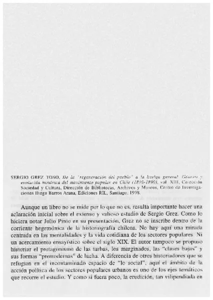 De la "regeneración del pueblo" a la huelga general. Génesis y evolución histórica del movimiento popular en Chile (1810-1890)  [artículo] Jorge Rojas Flores.