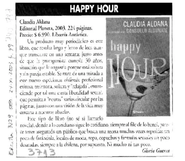Happy hour  [artículo] Gloria Guerra.