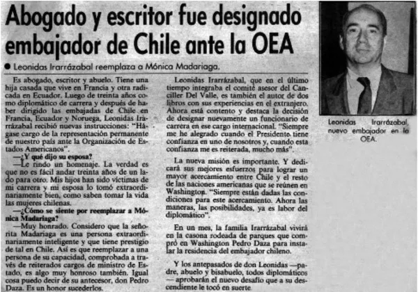 Abogado y escritor fue designado embajador de Chile ante la OEA : [entrevistas] [artículo]