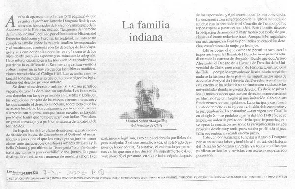 La familia indiana  [artículo] Manuel Salvat Monguillot.