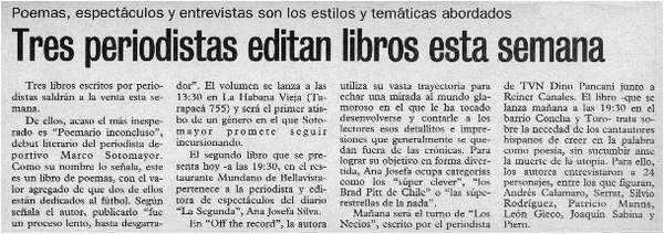 Tres periodistas editan libros esta semana  [artículo]