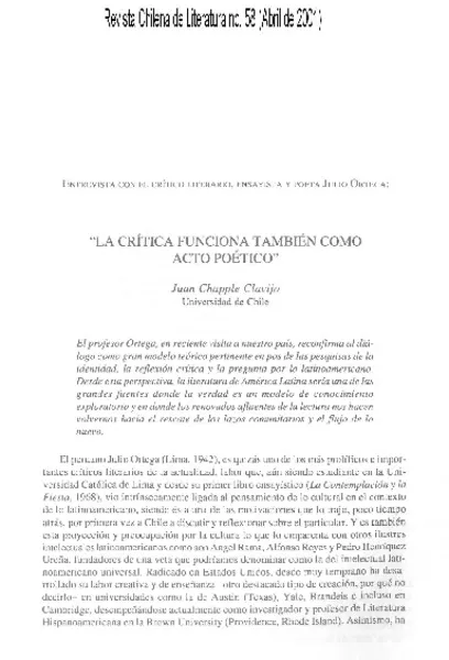 "La crítica funciona también como acto poético" (entrevista)  [artículo] Juan Chapple Clavero.