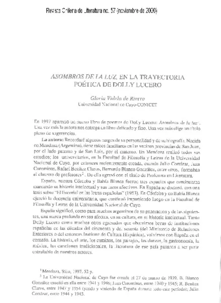 Asombros de la luz, en la tratectoria poética de Dolly Lucero  [artículo] Gloria Videla de Rivero.