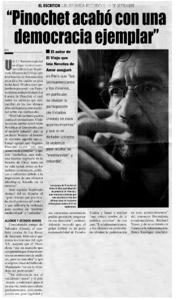 "Pinochet acabó con una democracia ejemplar"  [artículo] EFE.
