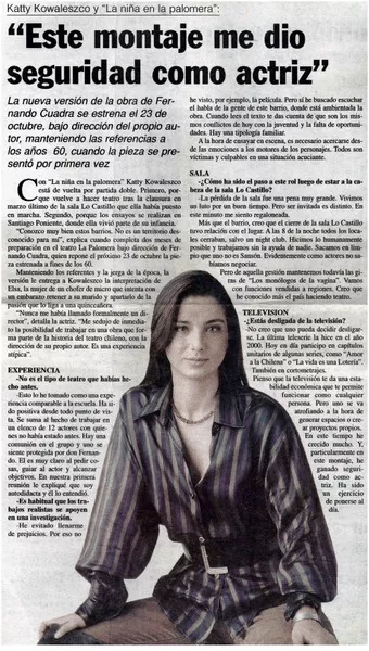 Este montaje me dió seguridad como actriz" [entrevistas] [artículo] :