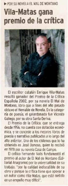 Vila-Matas gana premio de la crítica.  [artículo]