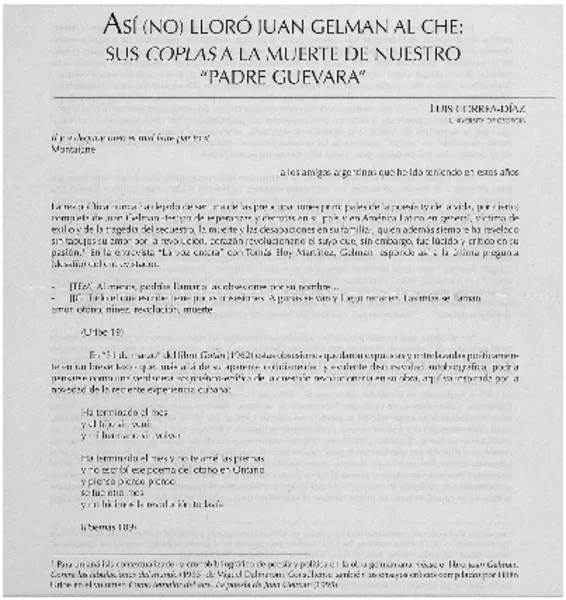 Así (no) lloró Juan Gelman al Che: sus coplas ala muerte de nuestro "Padre Guevara"  [artículo] Luis Correa-Díaz.