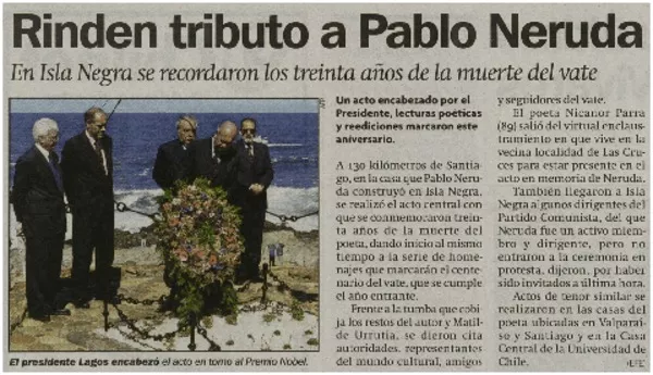 Rindieron tributo a Pablo Neruda  [artículo] EFE.