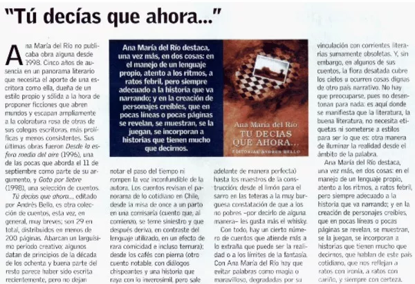 Tú decías que ahora --"  [artículo] Rodrigo Pinto.