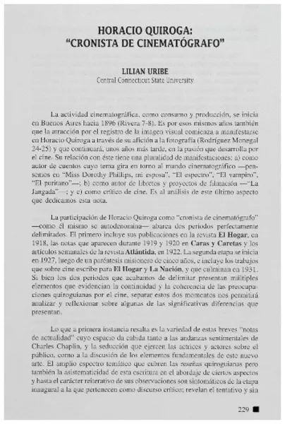 Horacio Quiroga, "cronista de cinematógrafo"  [artículo] Lilian Uribe.