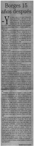 Borges 15 años después  [artículo] Rodolfo Garcés Guzmán.