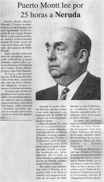 Puerto Montt lee por 25 horas a Neruda.  [artículo]