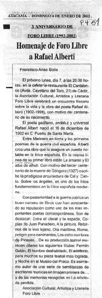 Homenaje de Foro Libre a Rafael Alberti  [artículo] Francisco Arias Solis.