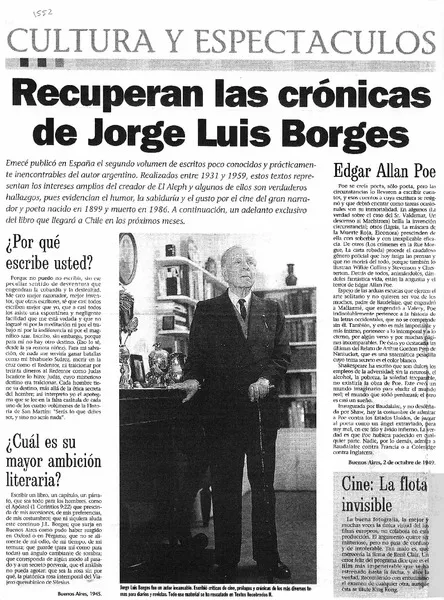 Recuperan las crónicas de Jorge Luis Borges.  [artículo]