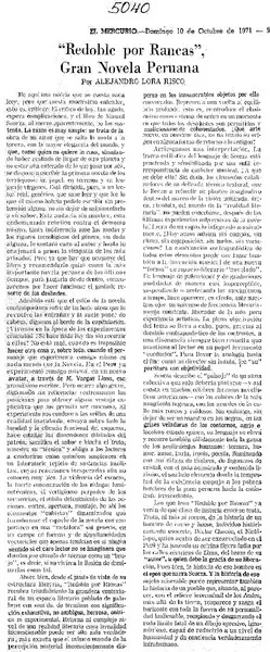 Redoble por rancas", gran novela peruana  [artículo] Alejandro Lora Risco.