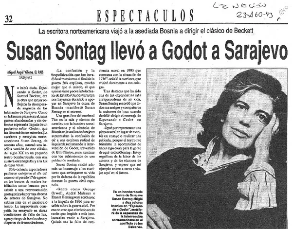 Susan Sontag llevó a Godot a Sarajevo  [artículo] Miguel Angel Viellna.