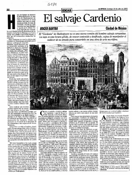 El salvaje Cardenio  [artículo] Roger Bartra.