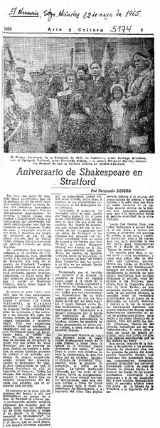 Aniversario de Shakespeare en Stratford  [artículo] Fernando Debesa.