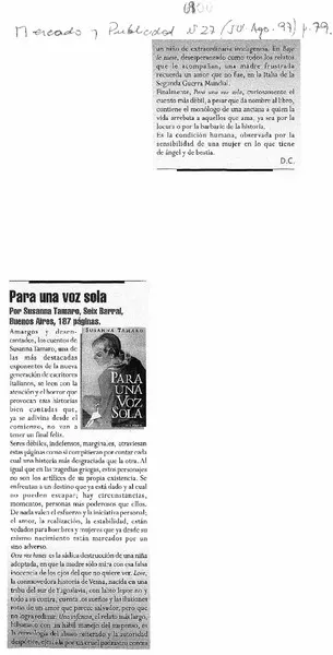 Para una voz sola  [artículo] D. C.