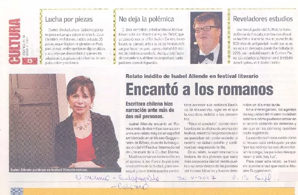 Encantó a los romanos  [artículo].